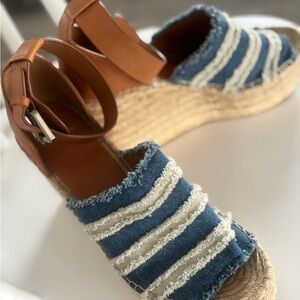NEW Marc Fisher Blue Denim Espadrille Wedges